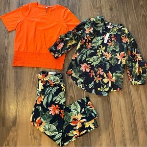 NWT Chicos Patterned Orange and Floral Pants and tops Bundle